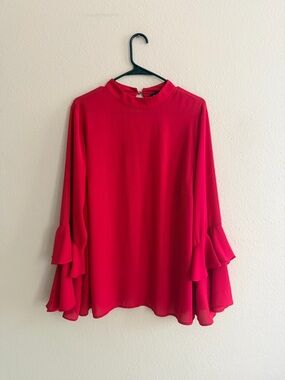 Eloquii Red Ruffle Bell Sleeve Blouse